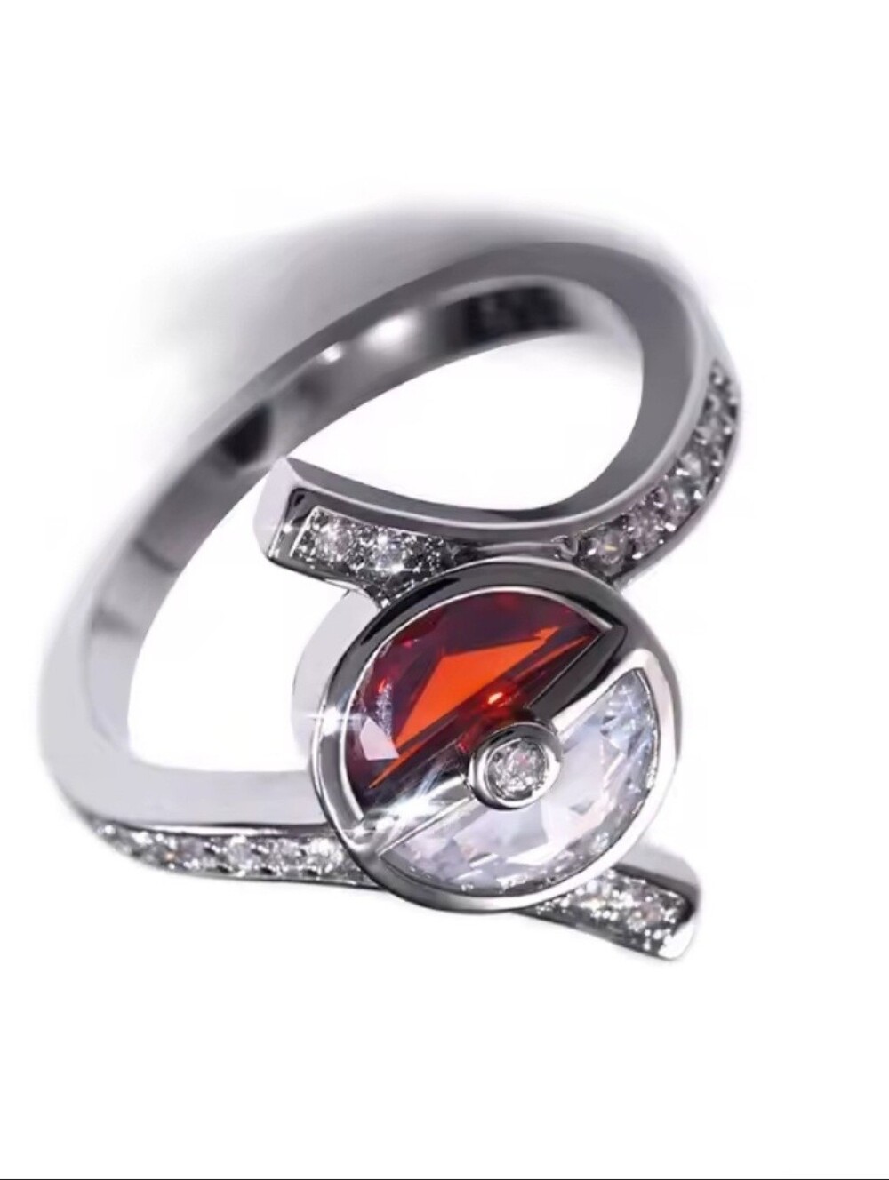 Pokemon Silver Tone Pokeball Ring S7